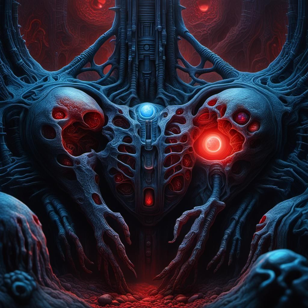 Surreal Biomechanical Heart in Earth's Crust