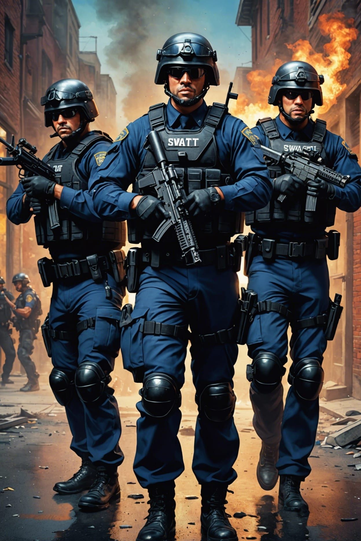 Keystone Cops as Incompetent SWAT Team: Hyperrealistic Art