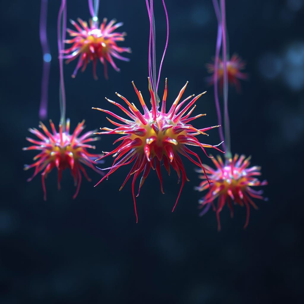 Iridescent Crinoid Forms in Surreal Futuristic Style