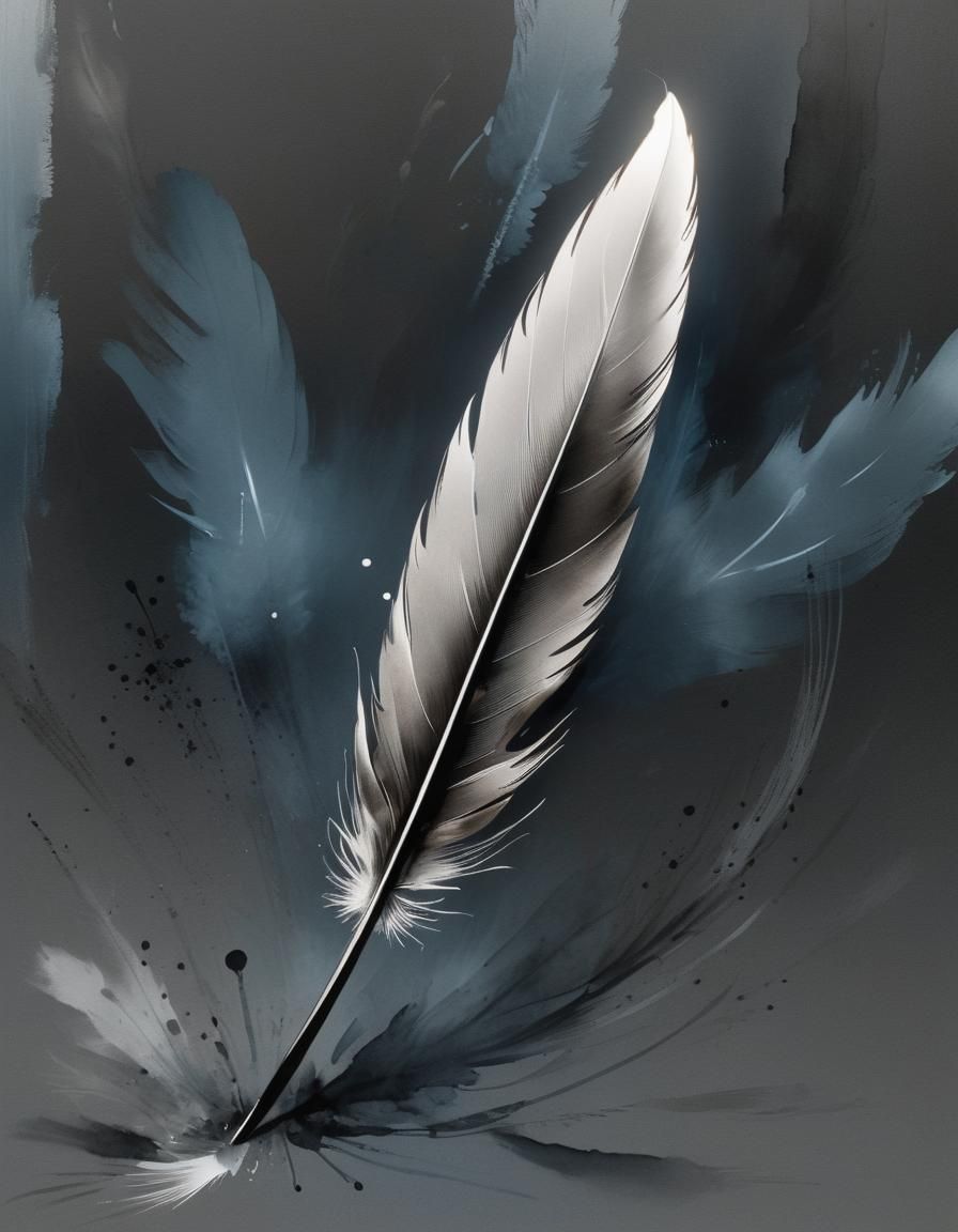 Elegant Feather Illustration in Minimalist Japanese Style