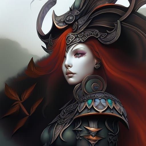 Dark Fantasy Comic Art: Wicked Woman in Red and Black