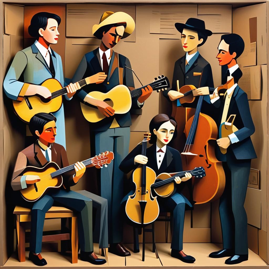 Bluegrass Band on Stage in 3D Cardboard Style