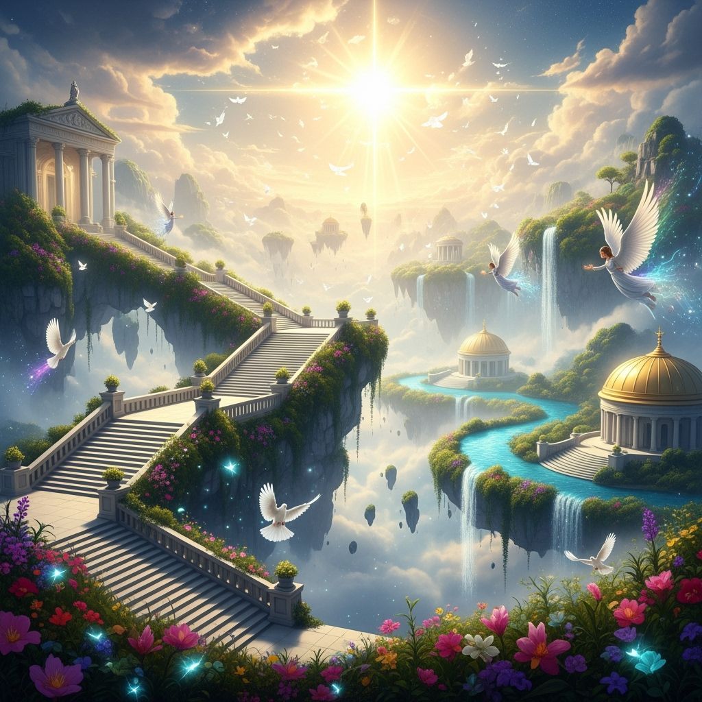 Heavenly Realm with Golden Light and Angels