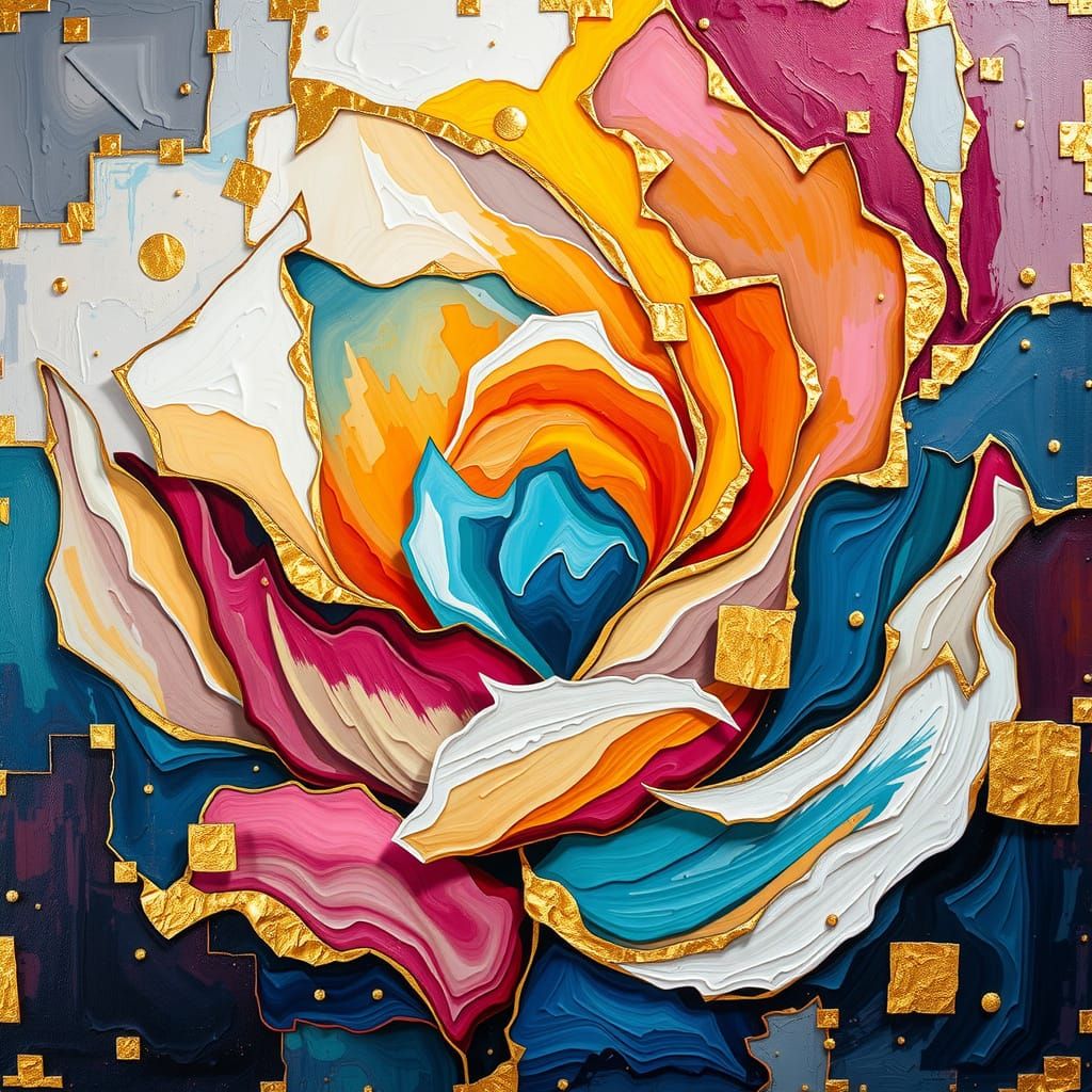 Impasto Serenity in Vibrant, Abstract Bloom