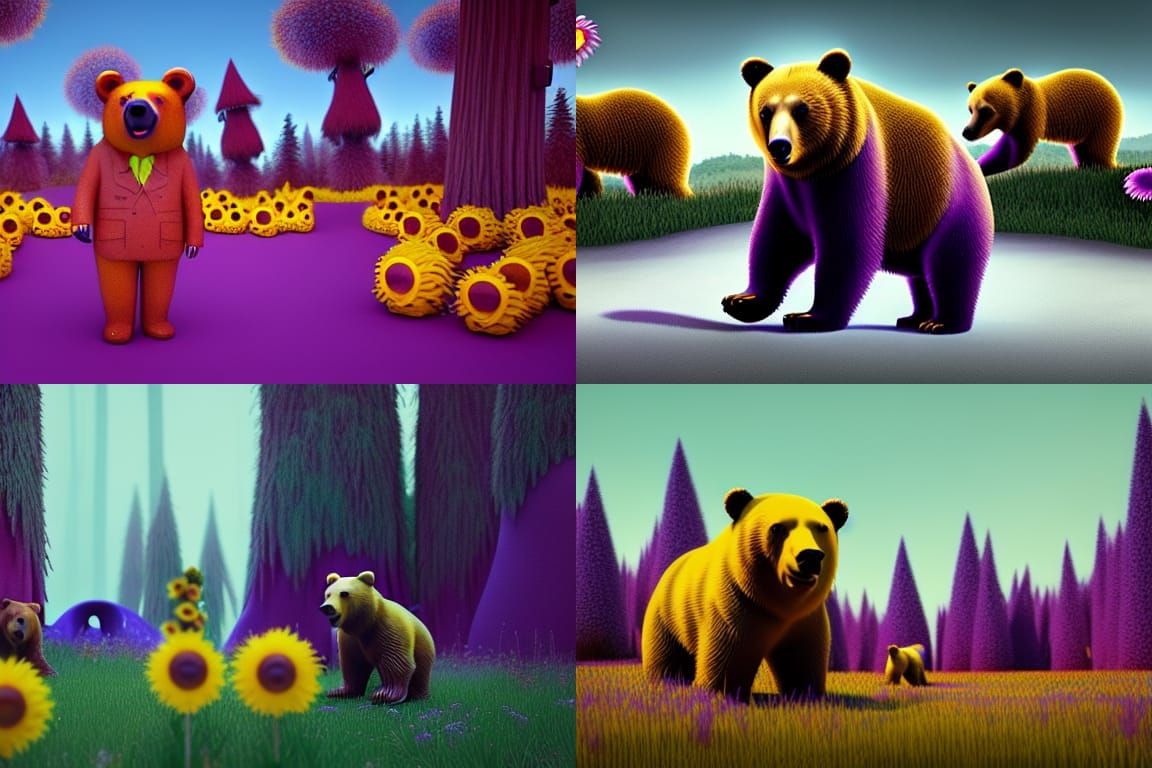 Surreal Bears in Sunflower Field: Dreamcore Nightmare