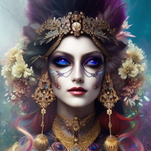 Ornate Eldritch Woman with Gold Mask in Hyperrealistic Style