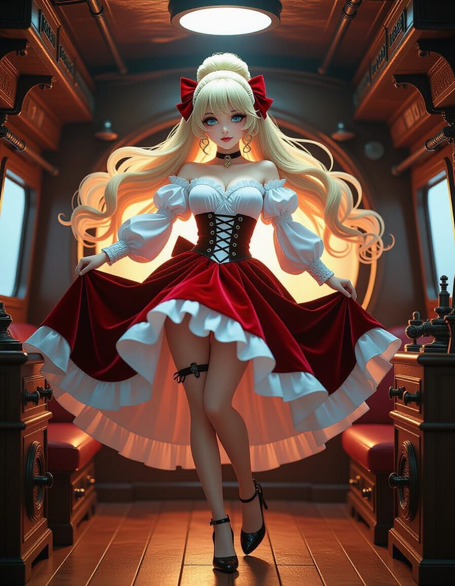 Steampunk Engine Room with Gothic Woman