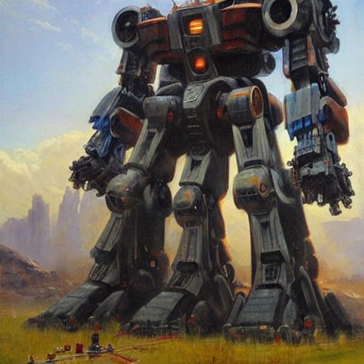 Giant Mecha Robot as Oil Painting