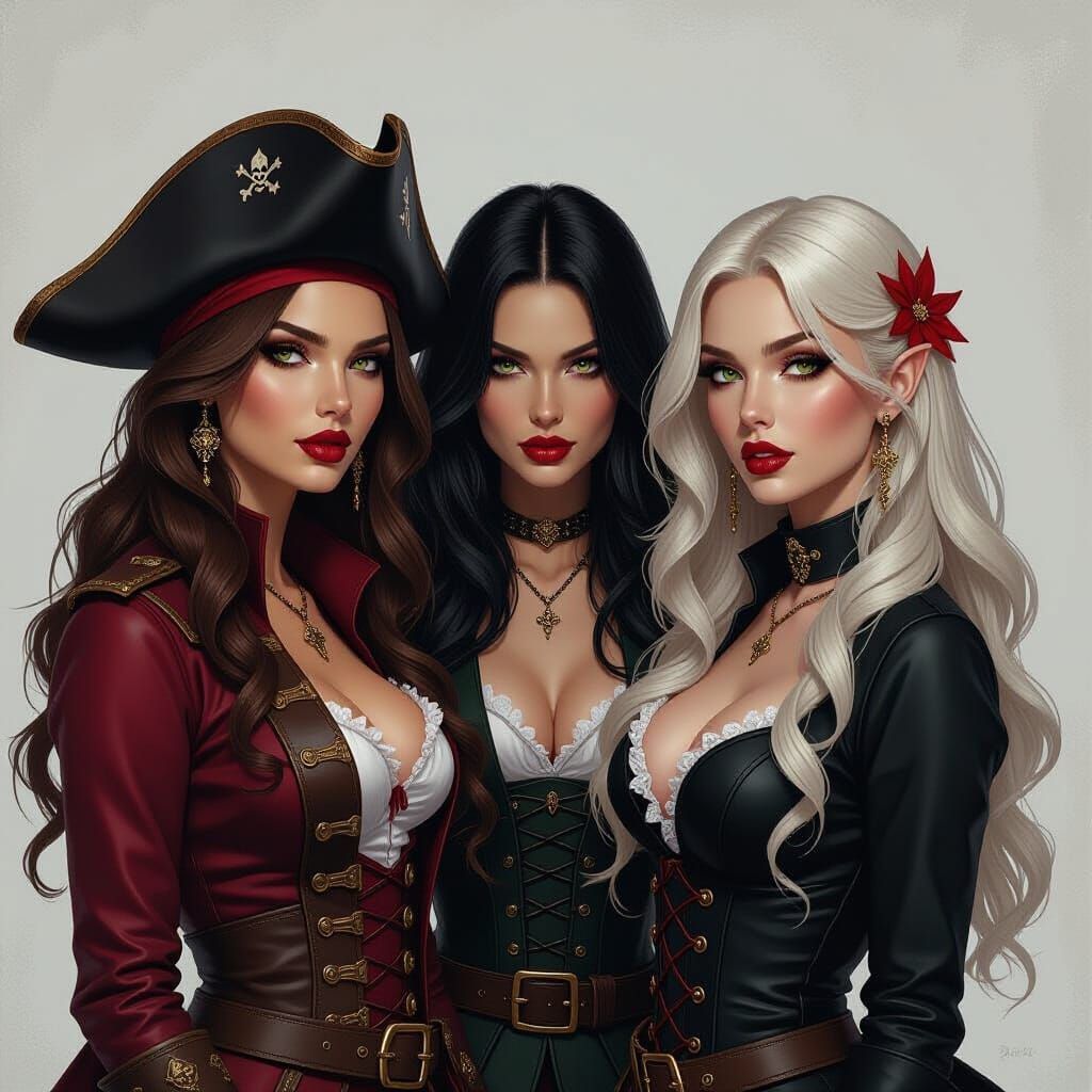 Pirate, Witch, and Vampire in Dramatic Digital Art