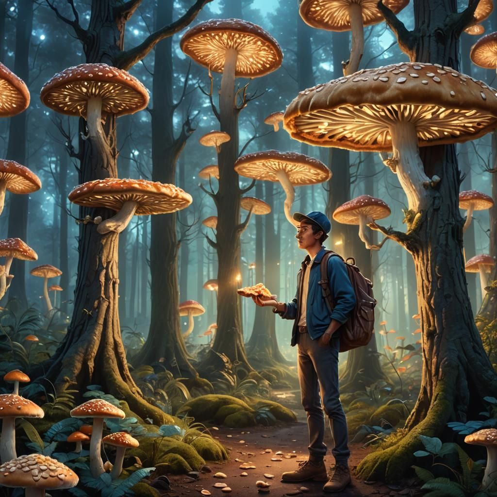 Fantasy Forest: Tall Boy with Pizza, Matte Painting