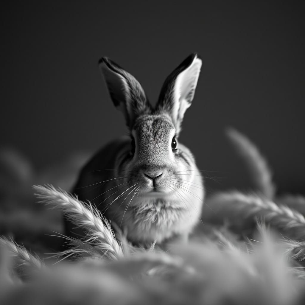 Vintage-Inspired Black and White Bunny Portrait