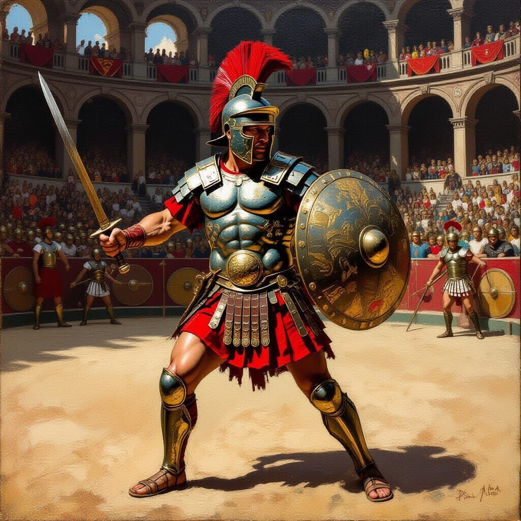 Roman Gladiator Arena in Classic Oil Painting Style