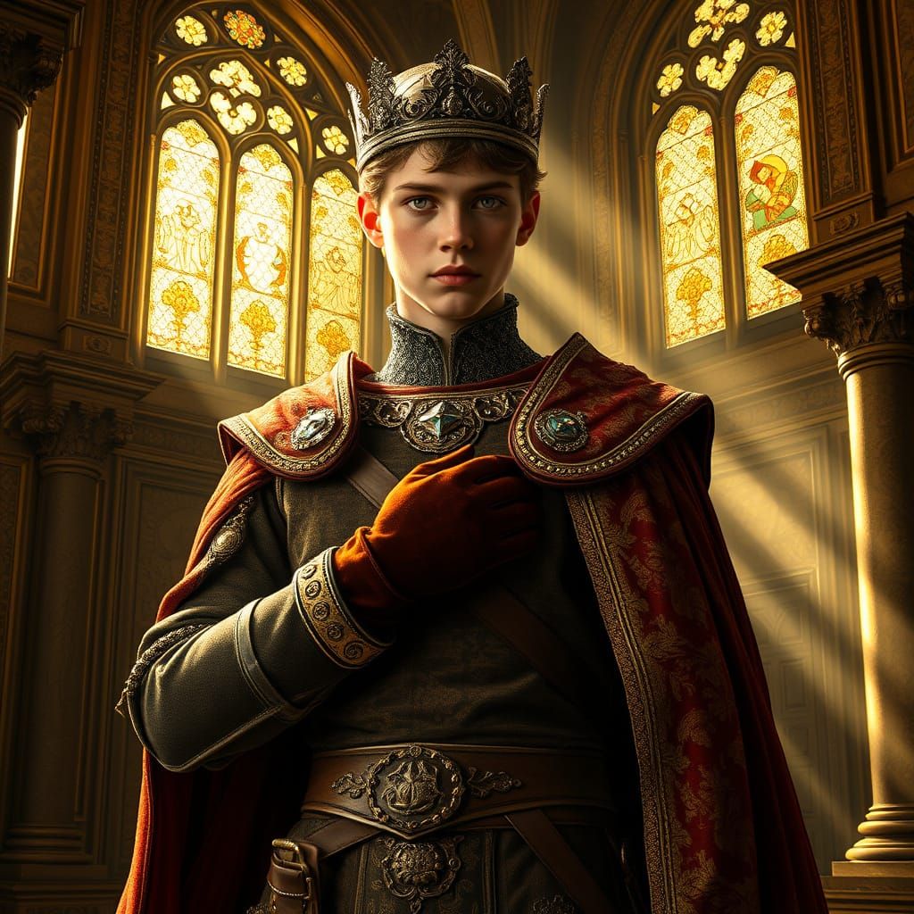 Young King Baldwin IV in Grand Medieval Hall