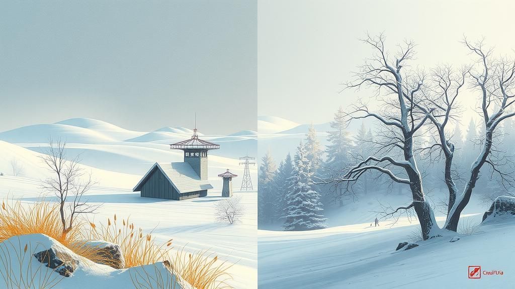 Summer and Winter Split Screen in Aetherpunk Style
