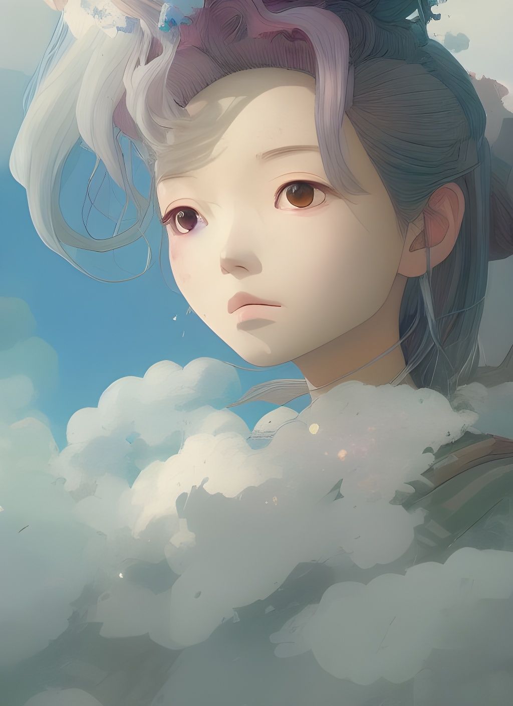 Cute Cloud Princess Portrait in Anime Style
