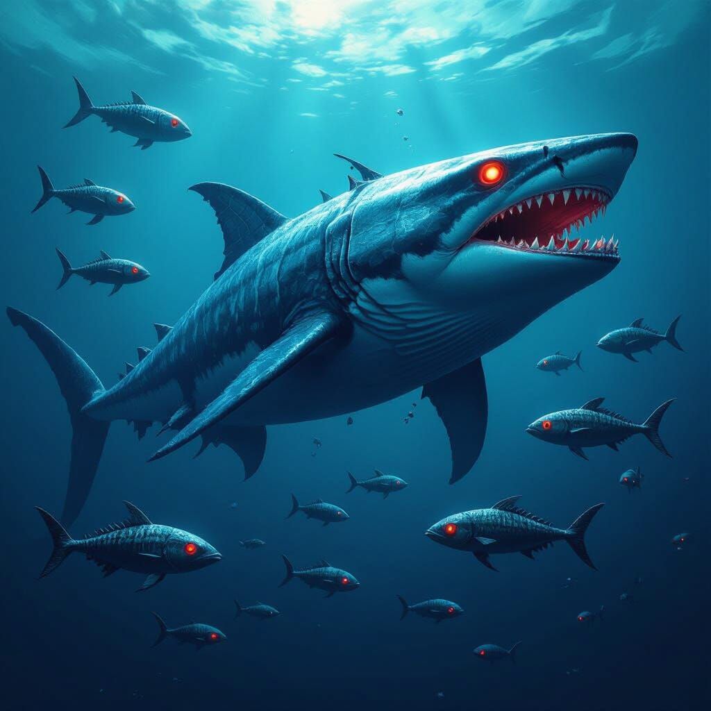 Terrifying Lizard-Marlin Hybrid in Ominous Ocean Depths