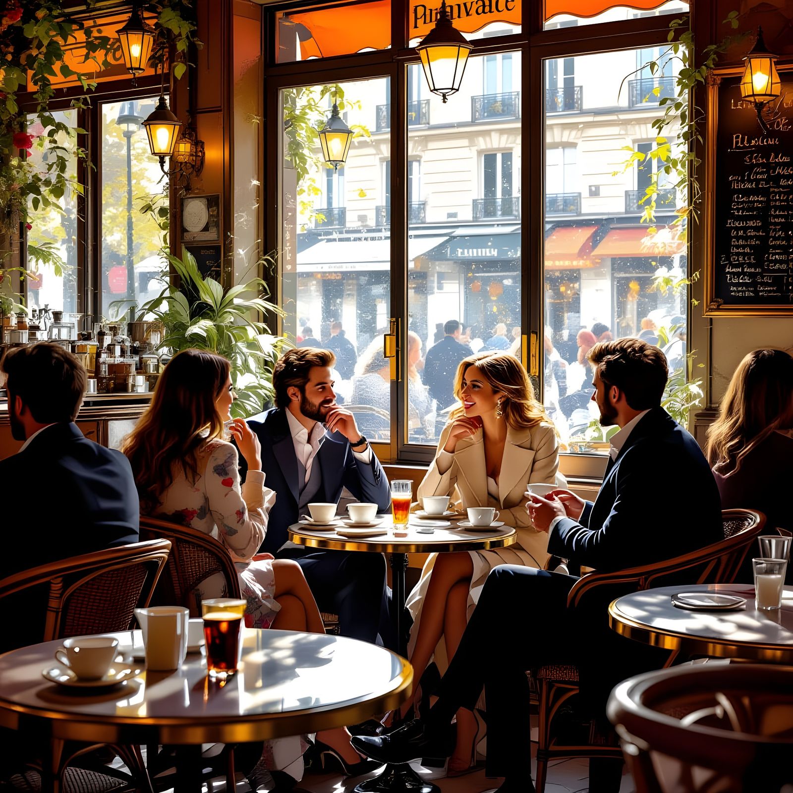 Vibrant Paris Cafe Scene with Stylish Patrons