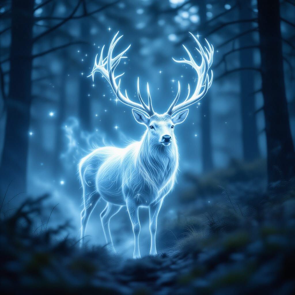 Ethereal Stag Guiding Through Misty Forest