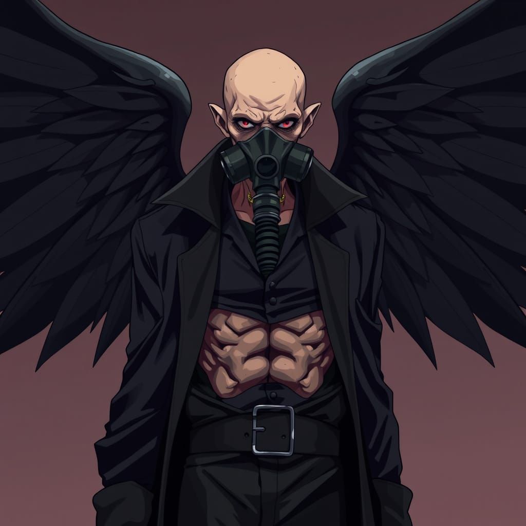 Manga-Inspired Fallen God of Disease with Ominous Wings
