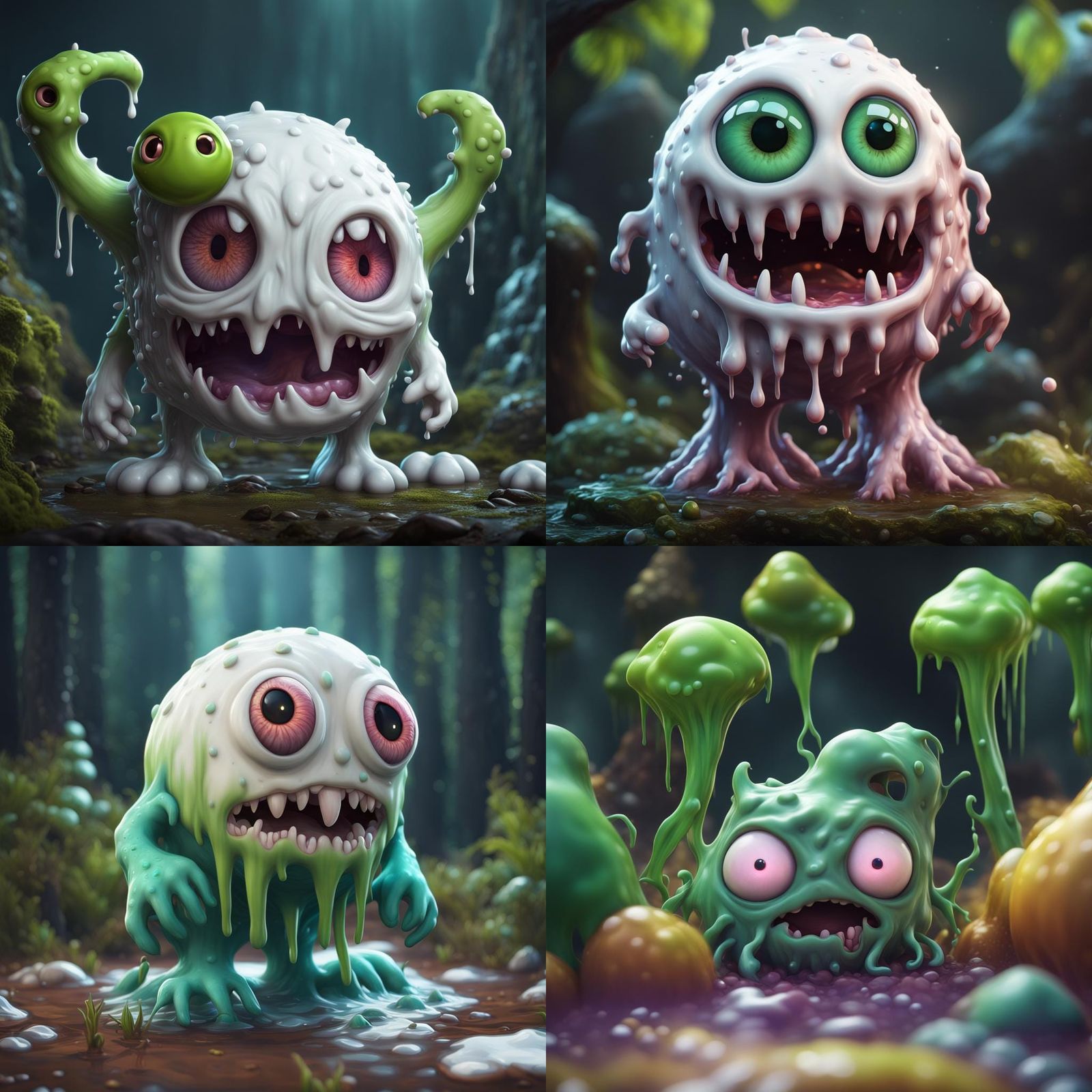 Cute White Slime Mimic Monster in Detailed Painting