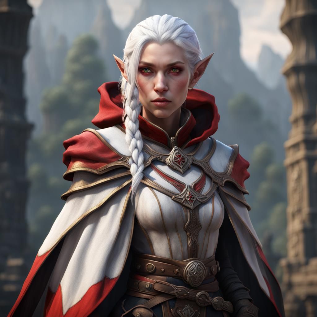 Half-Elf Cleric with Red Stripe, Detailed Matte Painting