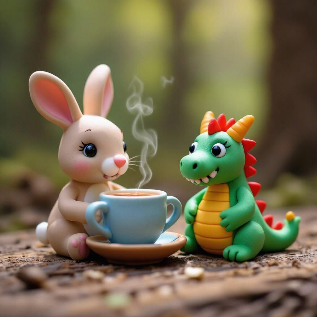 Macro Photo of Clay Rabbit and Playdough Dragon
