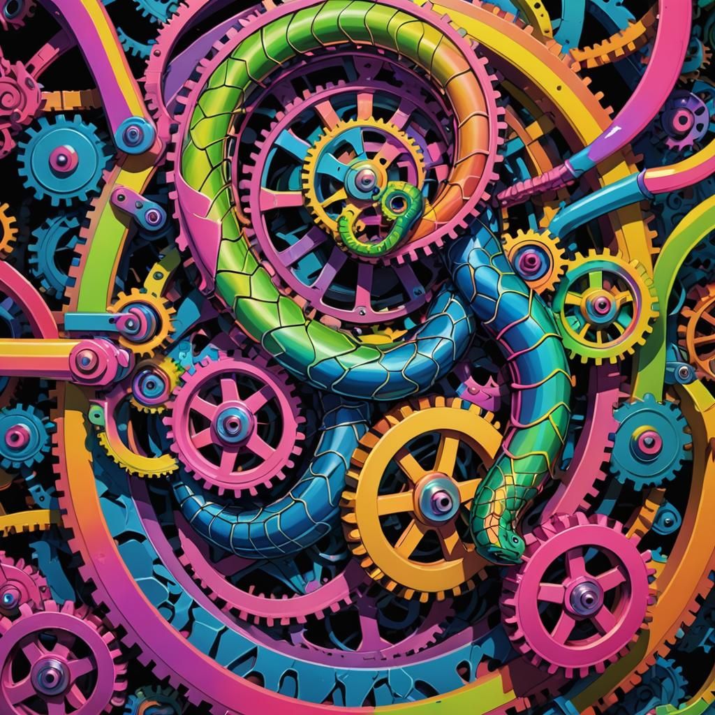 Abstract Rainbow Snake in Prismatic Gears