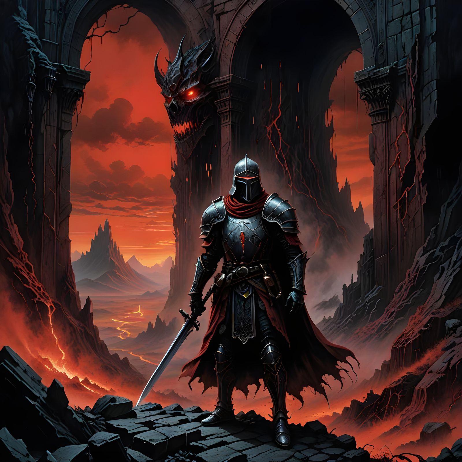Spectral Knight Guards Portal in Dark Fantasy Art