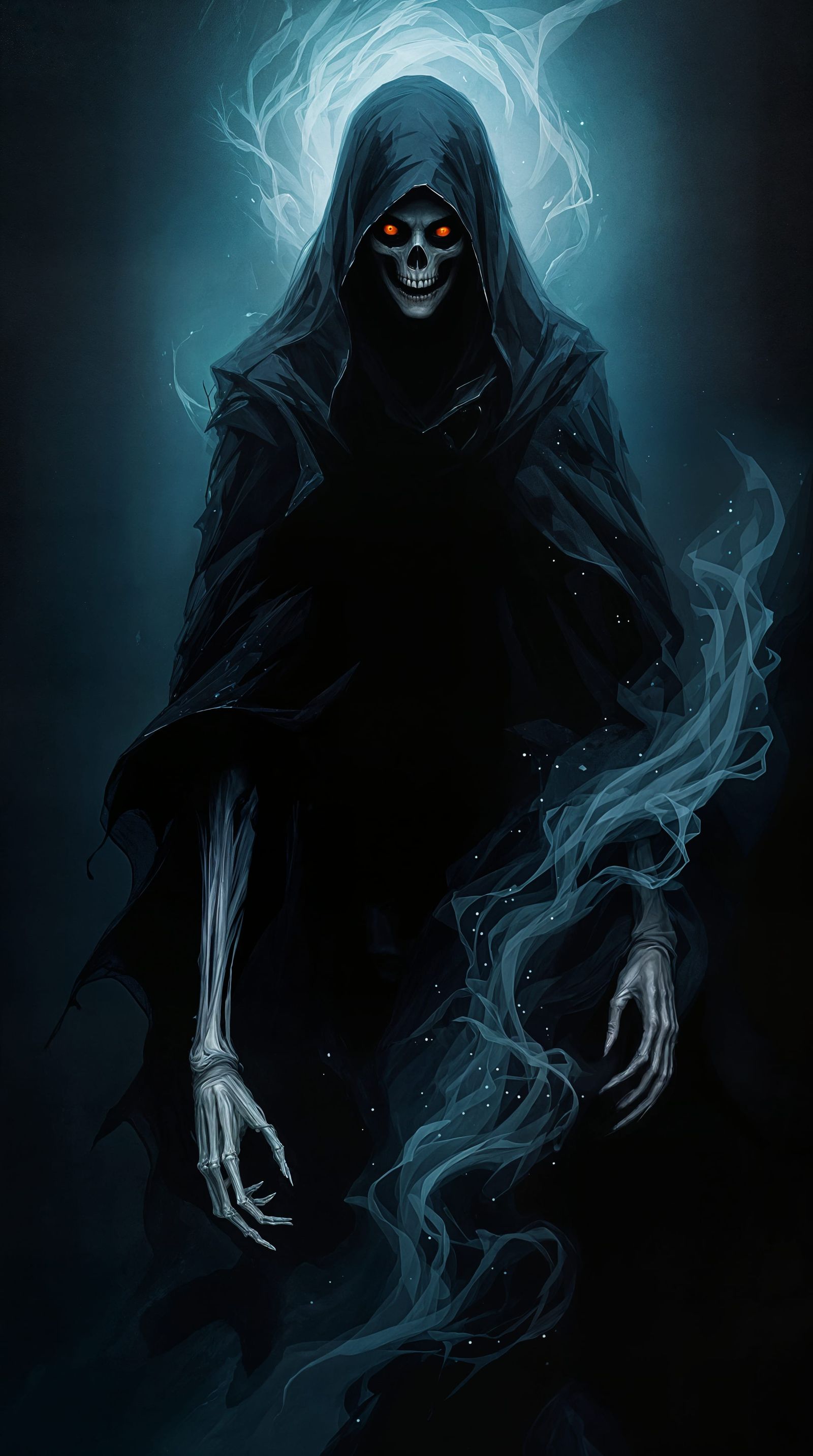 Spectral Reaper's Eerie Aura in Dark Impressionistic Style