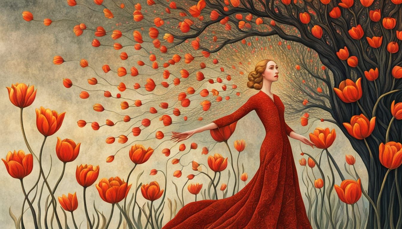 Whimsical Dreamscapes: Blodeuwedd in Klimt-Inspired Splendor