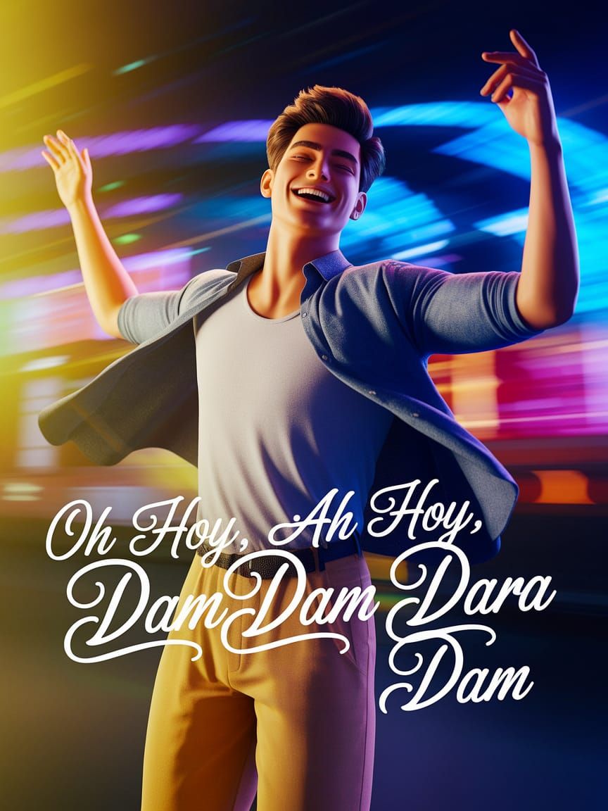 A young man dances with pure joy and excitement, his arms wi...
