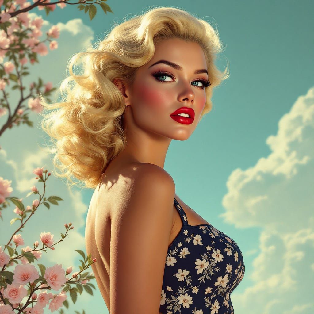 1950s Pin-Up Woman in Solarpunk Style