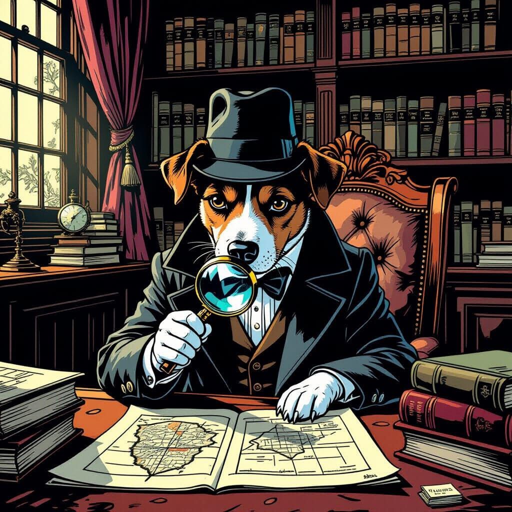 Jack Russell Terrier as Sherlock Holmes in Comic Book Style