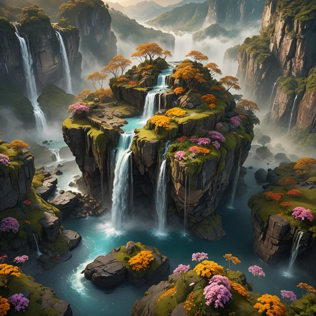 Floating Island with Waterfalls: Digital Matte Painting