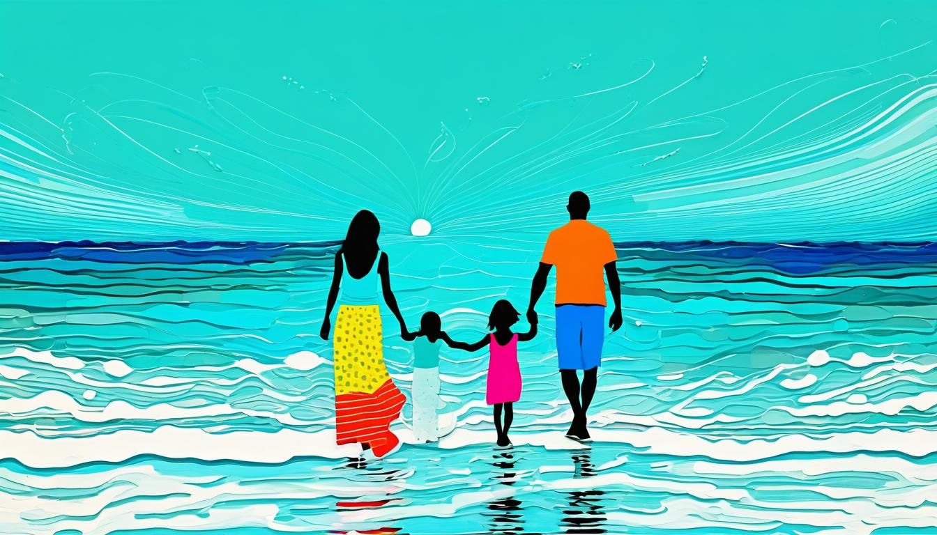 Beach Family Scene in Vibrant Colors