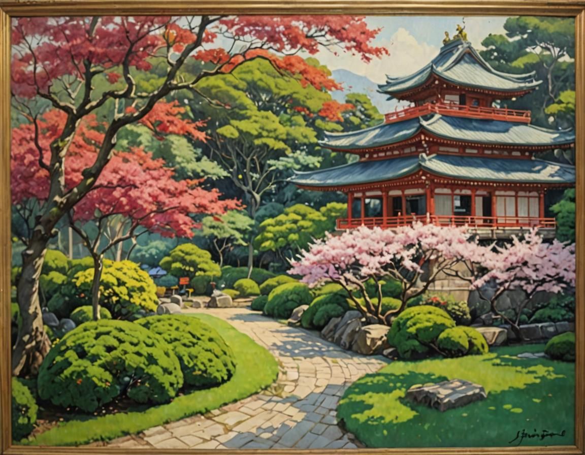 Japanese Garden Oil Painting
