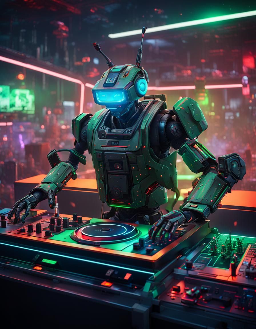 Robot DJ in Futuristic Nightclub, Artstation Unreal Engine