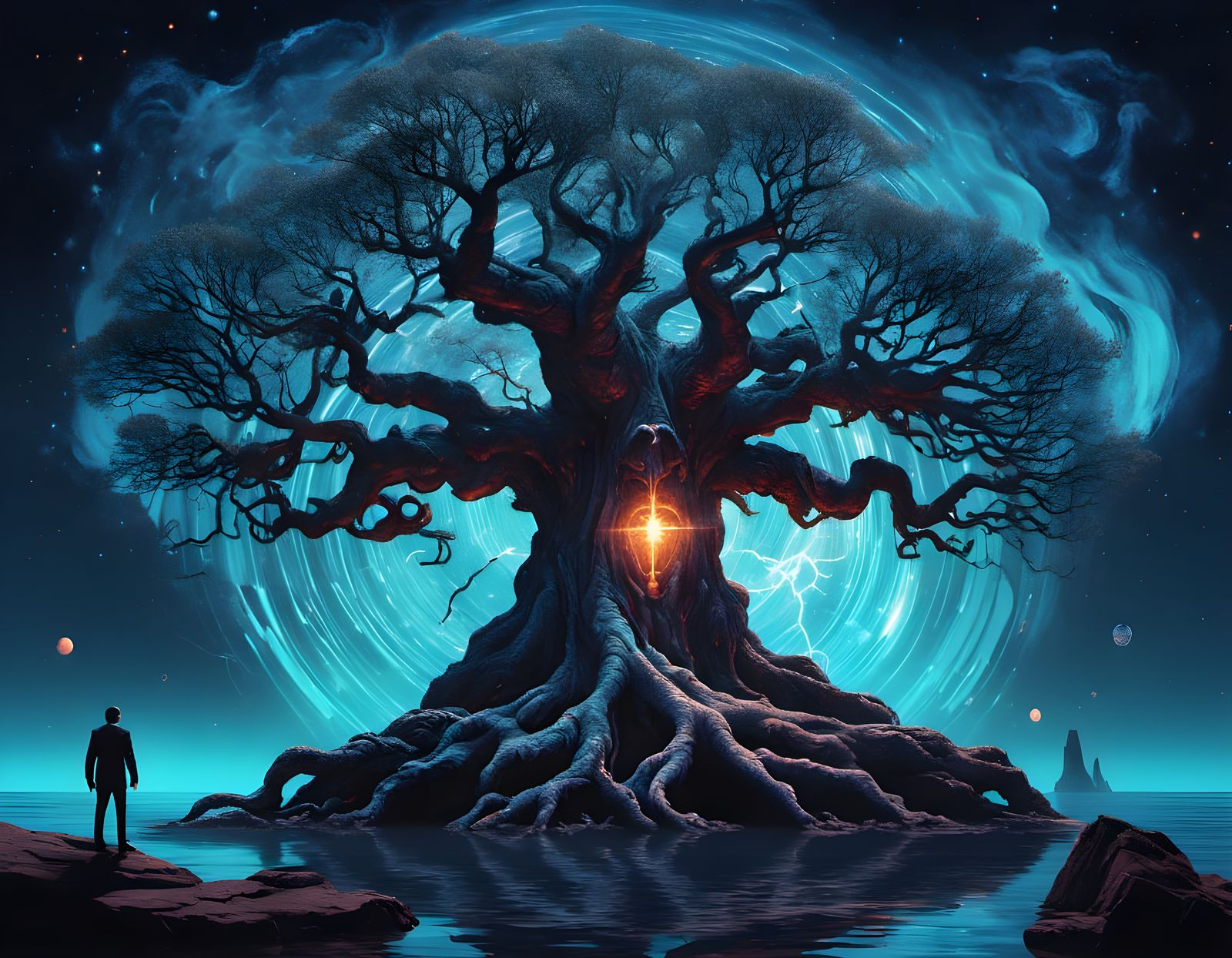 Cosmic Tree of Worlds with Lovers' Shadows