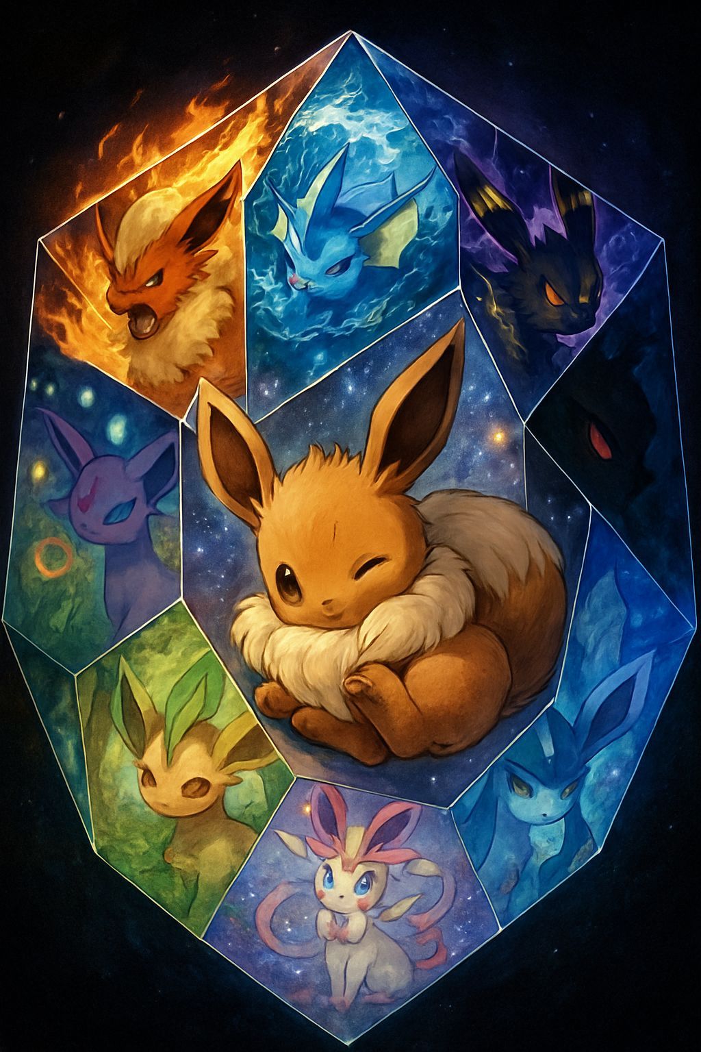 Eevee Prism: Eeveelution Reflections in Anime Style