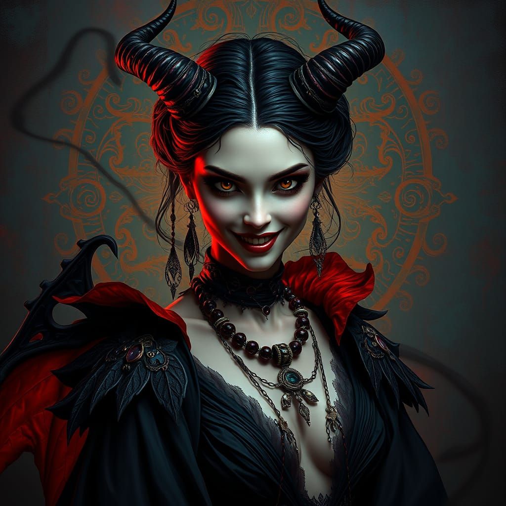 Ethereal Dark Fantasy Woman with Enigmatic Smile