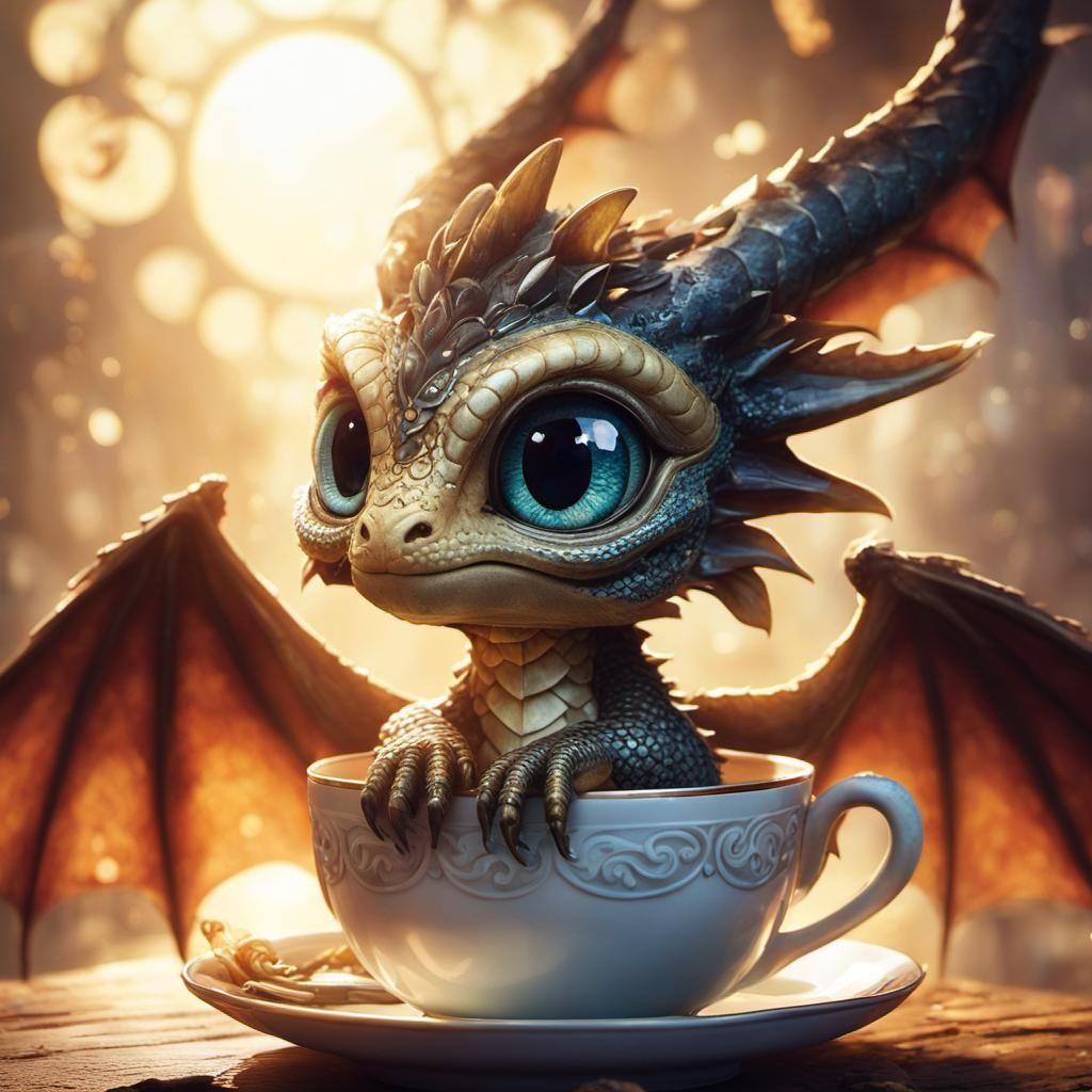 Anime Dragon in Teacup Fantasy Portrait