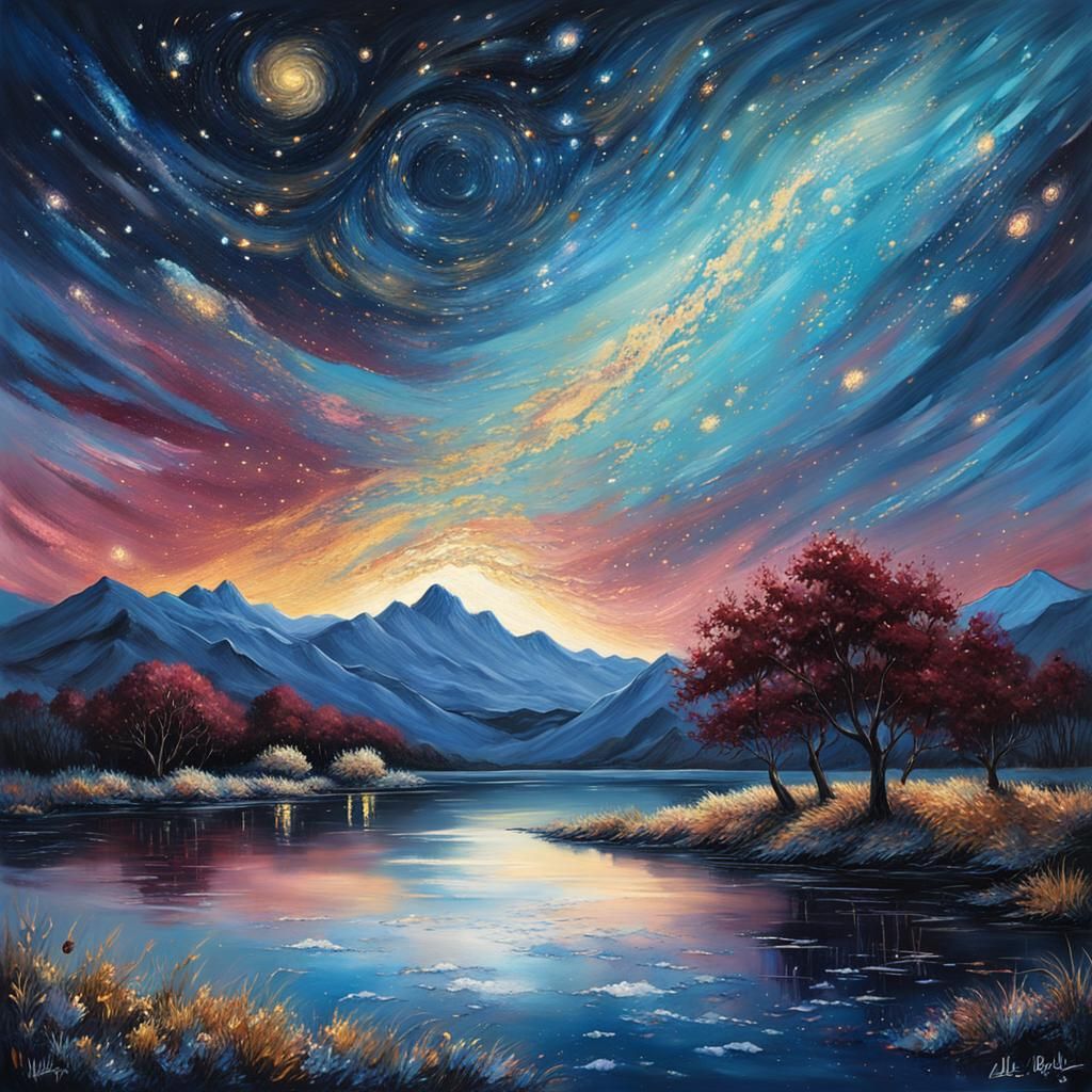 Starry Night Sky in Post-Impressionist Style