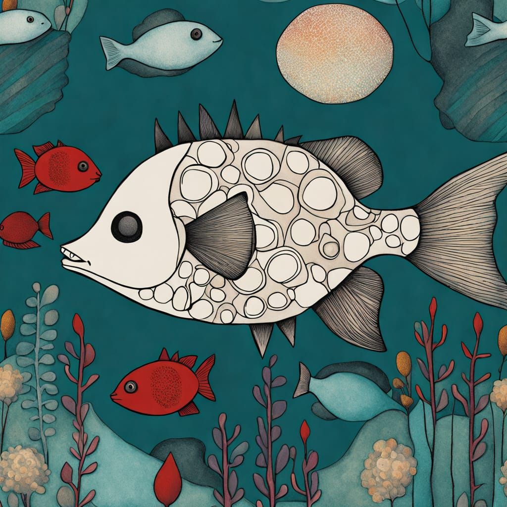 Puffer Fish Sculpture in Mixed Media Style