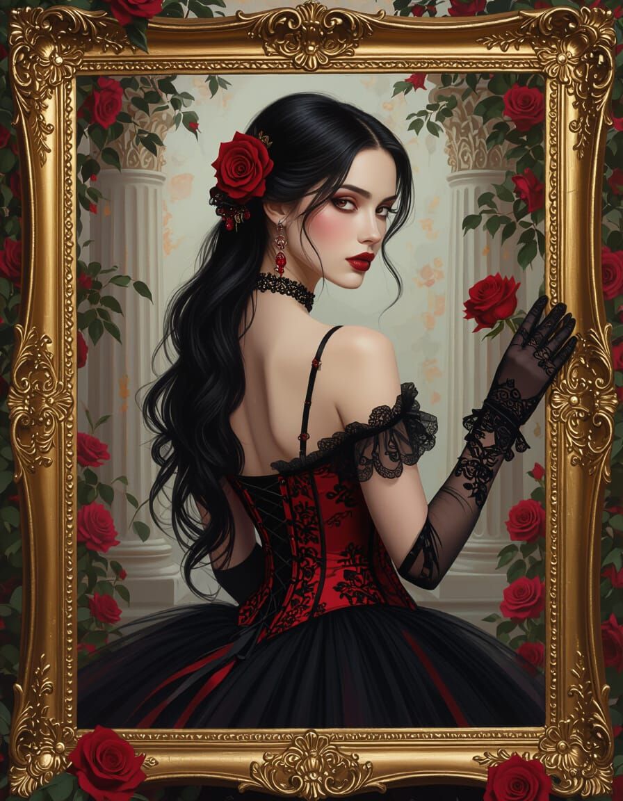 Gothic Ballerina Portrait in Dramatic Baroque Style