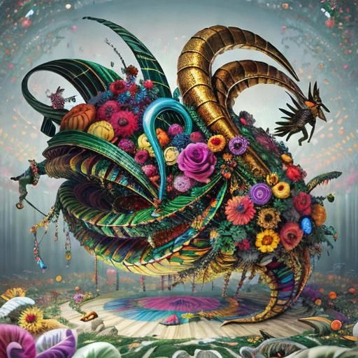 Psychedelic Cornucopia in Surrealist 3D Render