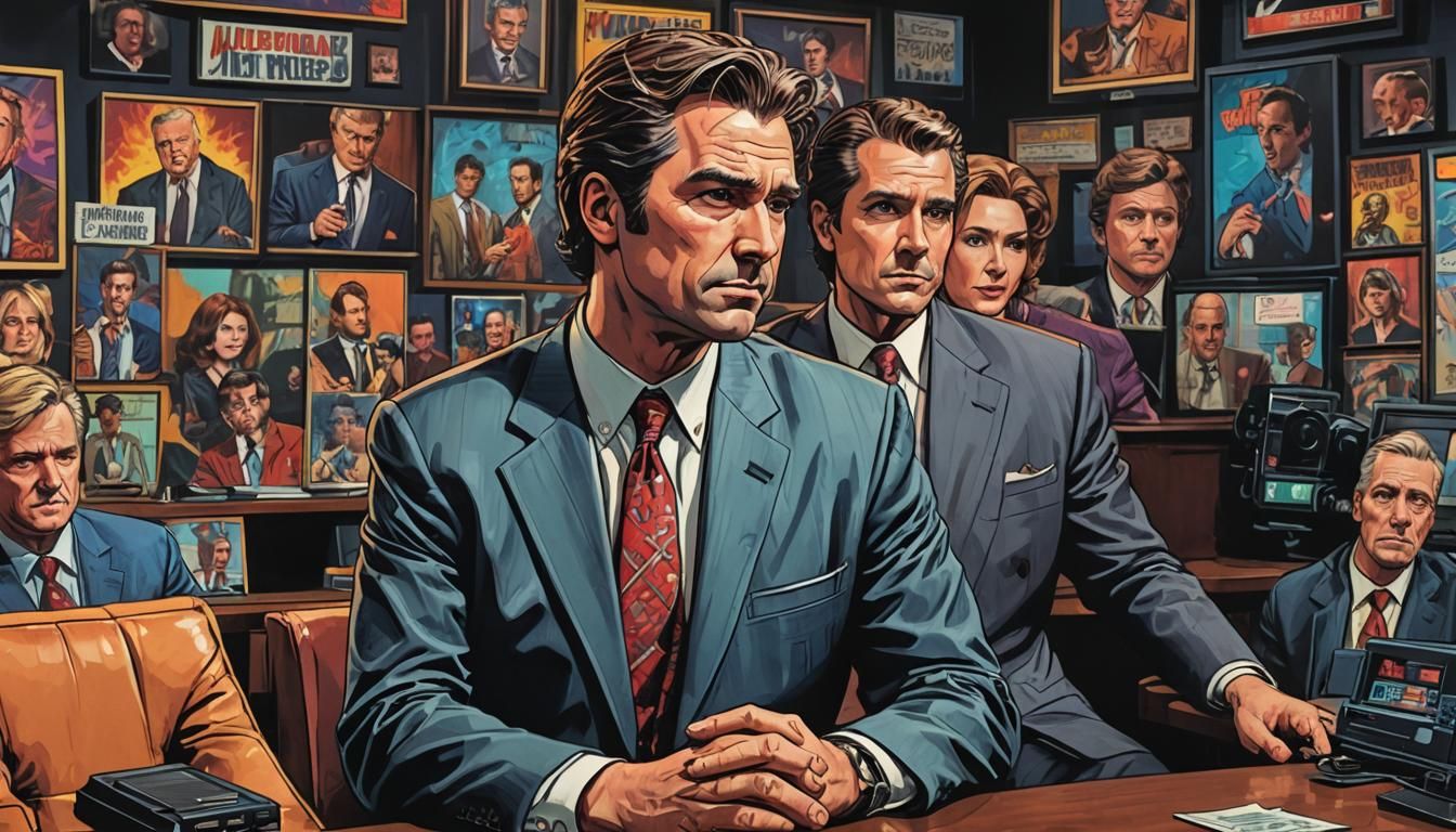 Man in 80s Suit on TV Show, Comic Book Art