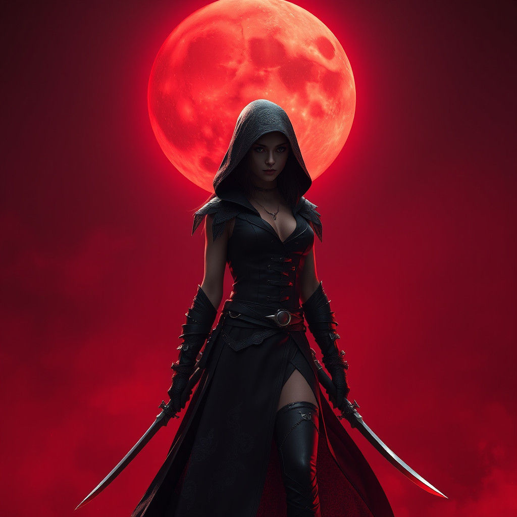 Blood Moon Assassin in Dramatic Dark Fantasy Style