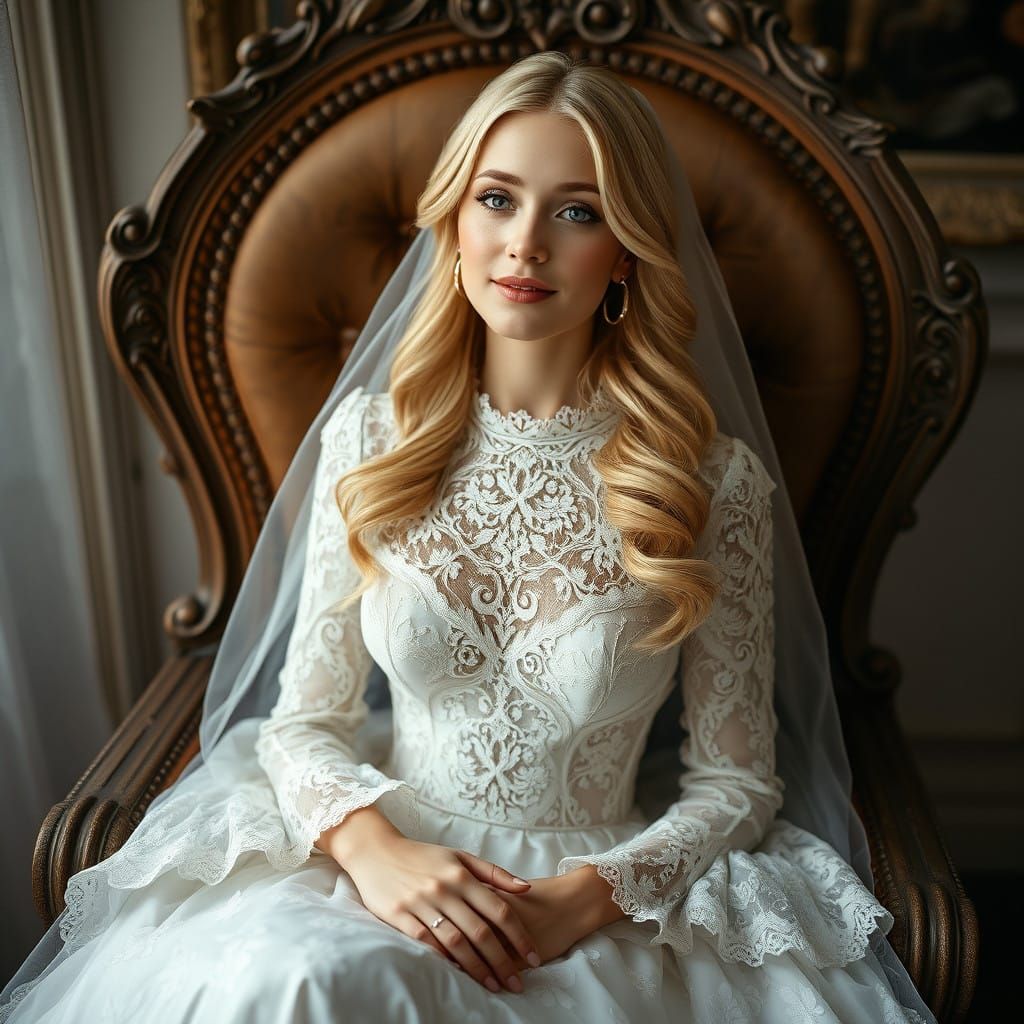Ethereal Blonde Bride in Romantic Lace Wedding Gown with Vin...