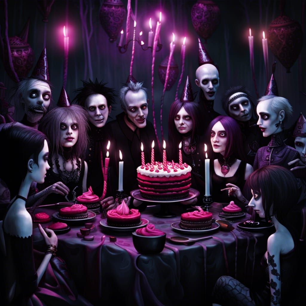 Gothic Birthday Celebration in Ultra-Realistic Psychedelic S...