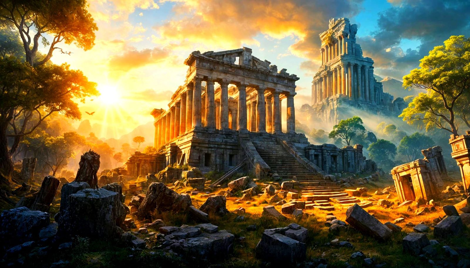 Cornucopia in Ruined Greek Temple, Digital Matte Painting